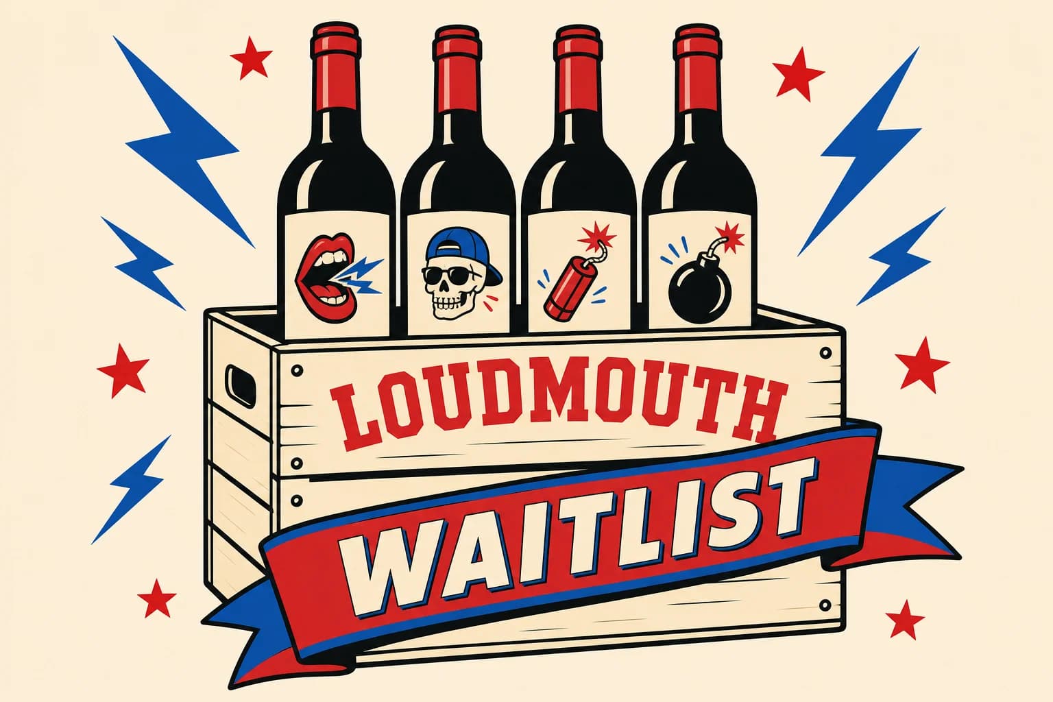 LOUDMOUTH club crate with four bottles