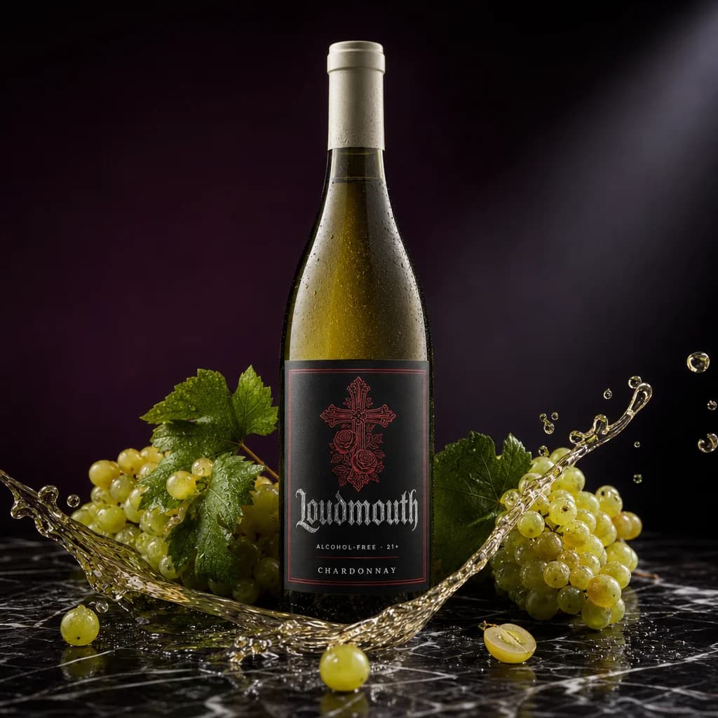The Loudmouth Chardonnay bottle with its blackletter label